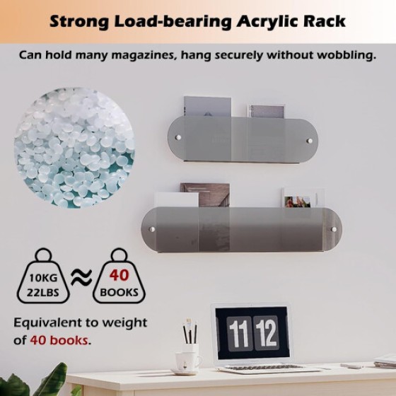 Newspaper rack, magazine rack, acrylic wall-mounted brochure rack, available in blue, orange, transparent, and black, 100cm, suitable for bathrooms, offices, RVs, and other places.